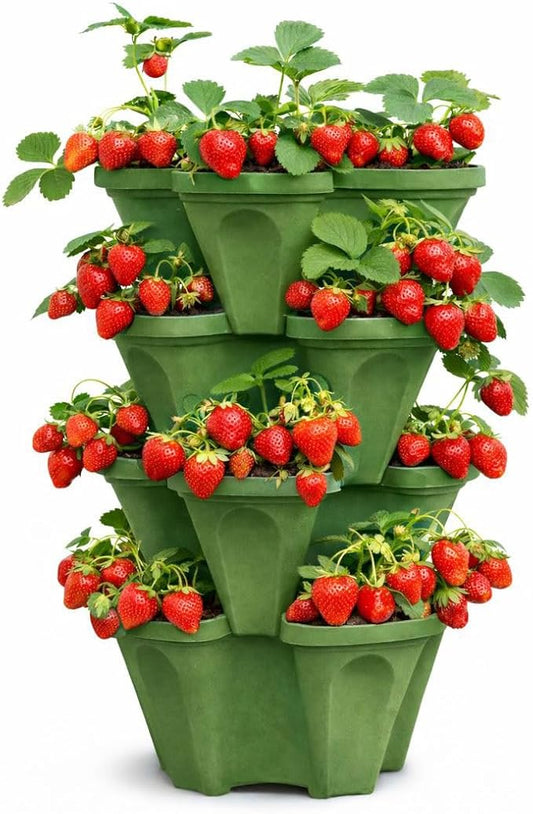 Strawberry Planter Tower, 4 Tier Stackable Vertical Planter, 28 Plant Sites, Space Saving Garden Planter, Indoor Outdoor, Made in USA (4, Sagebrush Green, Small)