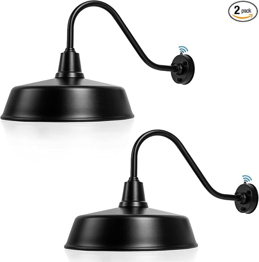 24 inch Barn Lights Outdoor Gooseneck Lighting, Dusk to Dawn Black Exterior Barn Lights, Farmhouse Wall Lighting Fixtures with Sensor for Porch Garage (2, 24" Diameter)