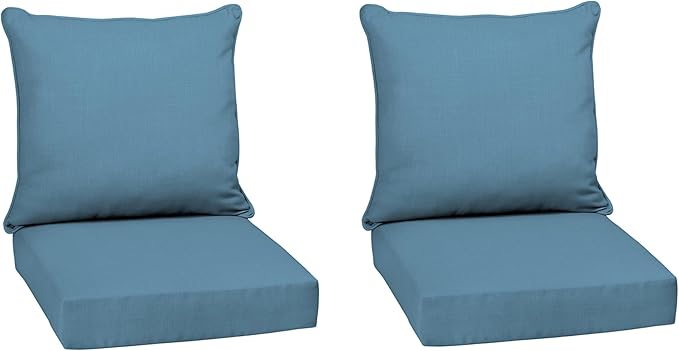 Arden Outdoor Deep Seat Cushion Set (2-Pack), 22 in x 24 in, Weather-Proof, Rain-Proof, Fade Resistant Patio Cushion for Chair, Sofa, and Couch French Blue Texture