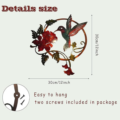 Zoihet Round Metal Bird Wall Art Decor - Hummingbird Wall Art Silhouette for your patio, garden, and fence Art Decor, Bird Wall Silhouette Indoor and Outdoor Hanging (Red)
