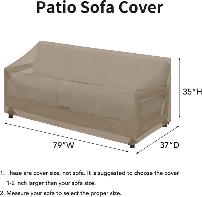 Easy-Going Waterproof Patio Sofa Cover UV Resistant 3 Seater Outdoor Sofa Cover Weatherproof Lawn Patio Furniture Cover with Tape Sealed Seam (79Wx37Dx35H inch, Camel)