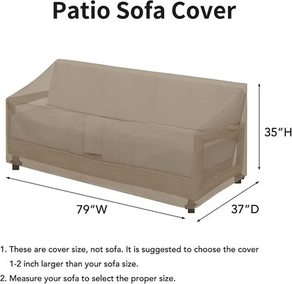 Easy-Going Waterproof Patio Sofa Cover UV Resistant 3 Seater Outdoor Sofa Cover Weatherproof Lawn Patio Furniture Cover with Tape Sealed Seam (79Wx37Dx35H inch, Camel)