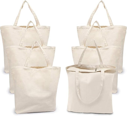 Segarty Canvas Tote Bag with Zipper, 6 PACK 19.7 x 15.7 inch Bags with Handles, 12 Oz Thick Reusable Plain Washable Grocery Shopping Totes for Teacher DIY Art Crafts Painting Decoration