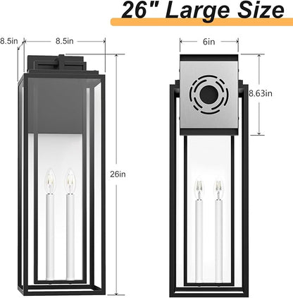 𝟐𝟔𝐈𝐍 Large Outdoor Wall Lights, Modern Exterior Lighting Fixtures with White E12 Base, Wall Mount Lantern Waterproof Outside Sconce for House Porch Patio Yard Front Door
