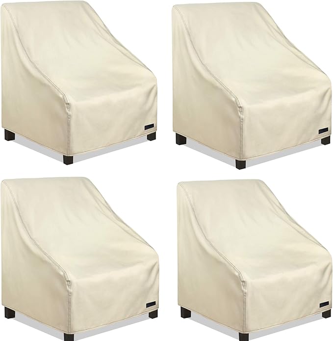 NettyPro Waterproof Patio Chair Covers 4 Pack, 600D Heavy Duty Outdoor Seat Cover, 26W x 28W x 28H inch, Beige