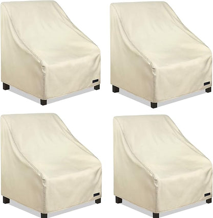 NettyPro Waterproof Patio Chair Covers 4 Pack, 600D Heavy Duty Outdoor Seat Cover, 26W x 28W x 28H inch, Beige