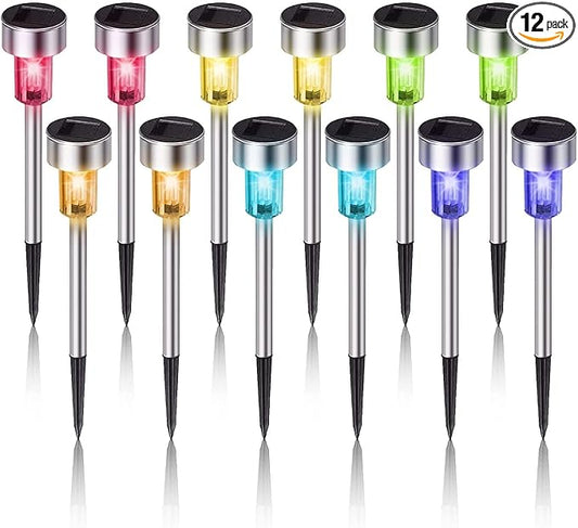 Dream Master Solar Lights Outdoor Waterproof, Stainless Steel LED Landscape Lighting, Solar Garden Lights, Outdoor Decorations for Yard, Pathway, Walkway, Patio, Lawn - 12 Pack (Multicolor)