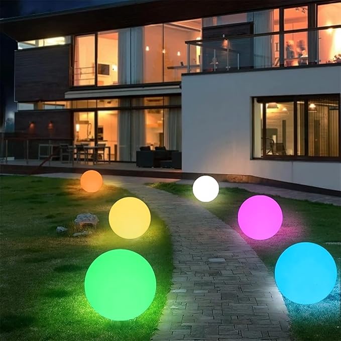 12-inch LED Glowing Ball Light w/Remote, LED Globe Orb Night Light Mood Lamp for Adult, Rechargeable Dimmable RGB Color Changing Glowing Orb, Waterproof Light Up Ball for Garden Patio Party Decor