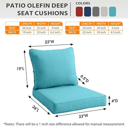 Sundale Outdoor Olefin Deep Seat Cushion, Patio Chair Cushion and Pillow, Water-Resistant Sectional Sofa Pad with Straps Teal, 23 x 26 x 4 Inches
