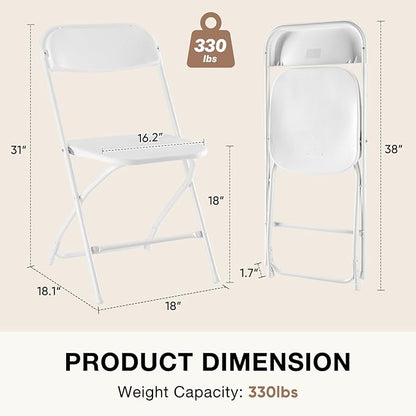 DUMOS Folding Chairs Sets of 10, 330lbs Plastic Stackable Portable Patio Dining Sets, Fold Up for Indoor Outdoor, Camping, Garden, Party, Meeting, Weeding, White