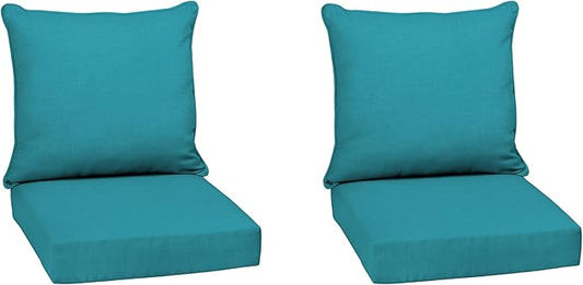Arden Outdoor Deep Seat Cushion Set (2-Pack), 24 in x 24 in, Weather-Proof, Rain-Proof, Fade Resistant Patio Cushion for Chair, Sofa, and Couch Lake Blue Leala