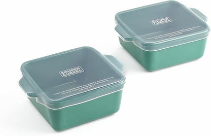 Souper Cubes Ceramic Baking Dishes 2.0-5" x 5" Baking Dishes with Silicone Lids, Individual Baking Dishes for Oven, Microwave, Oven and Air Fryer Safe, USA Made, Set of 2 - Kale