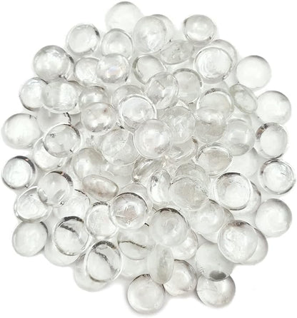 Flat Glass Marbles 1 Pound Vase Filler Fire Pit Glass Pebbles for Indoor Plants, Aquarium Fish Tank Decorations, Home Decor, Fire Pit, Landscaping, Arts Crafts (Clear)