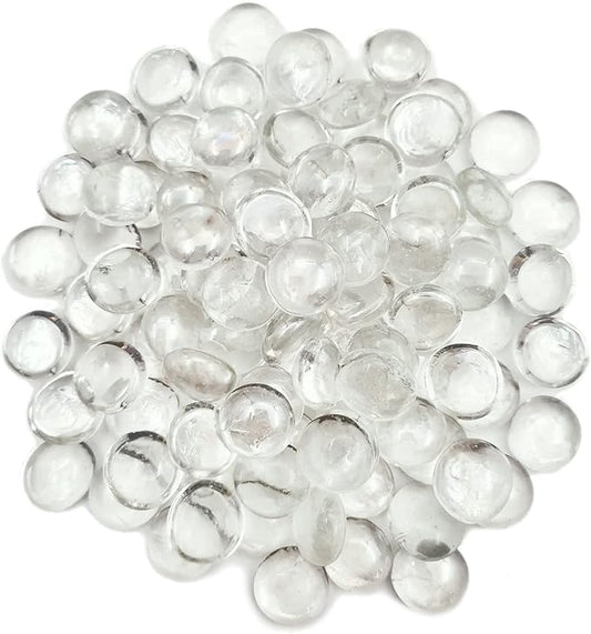 Flat Glass Marbles 1 Pound Vase Filler Fire Pit Glass Pebbles for Indoor Plants, Aquarium Fish Tank Decorations, Home Decor, Fire Pit, Landscaping, Arts Crafts (Clear)