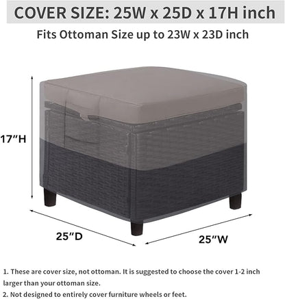 Easy-Going Outdoor Ottoman Cover, Waterproof Patio Ottoman Cover, Heavy Duty Outdoor Furniture Cover with Padded Handles (1 Pack-25"x25"x17", Gray/Dark Gray)