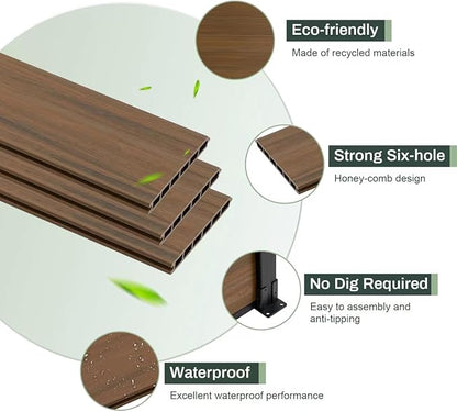 Mondaria Privacy Fence Panels for Outside,6ft(W) x 6ft(H) Outdoor Privacy Panels with 1 Post,Wind Resistant Wood Plastic Composite Fencing Panels for Patio,Backyard,Garden and Swimming Pool(Brown)
