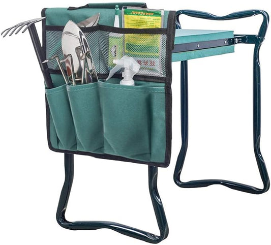 Garden Pouch Foldable Portable Garden Kneeler, Bench Kneeling Bag, Seat Storage Tote Hanging Organizer, Gardening Tools Storage Stool Multiple Storage Pouch (Green), 10180705