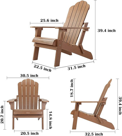 hOmeHua Folding Adirondack Chairs Set of 4, HIPS Foldable Adirondack Chairs Weather Resistant, Plastic Outdoor Chair for Patio, Backyard Deck, Fire Pit Lawn Porch (Wood Color)