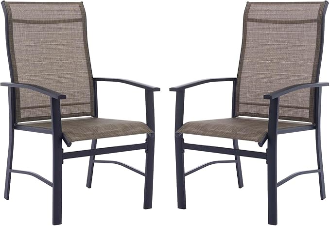 Patio Dining Chairs Set of 2, Outdoor Dining Chairs with High Back, Metal Outdoor Chair Set with Comfort and Durability, Patio Chair for Deck Lawn Kitchen Garden Backyard, Mocha