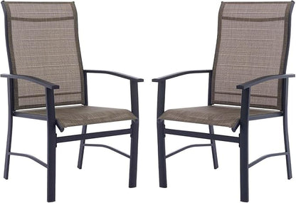 Patio Dining Chairs Set of 2, Outdoor Dining Chairs with High Back, Metal Outdoor Chair Set with Comfort and Durability, Patio Chair for Deck Lawn Kitchen Garden Backyard, Mocha