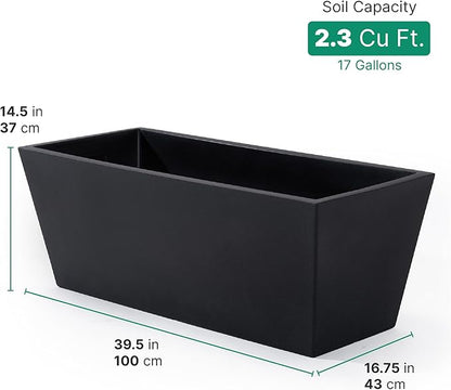 Step2 Tremont Trough Planter, Large Planters for Outdoor Plants, Gardening and Flower Pot for Patio or Porch, Efficient Drainage, Durable Plastic, Black, 2-Pack
