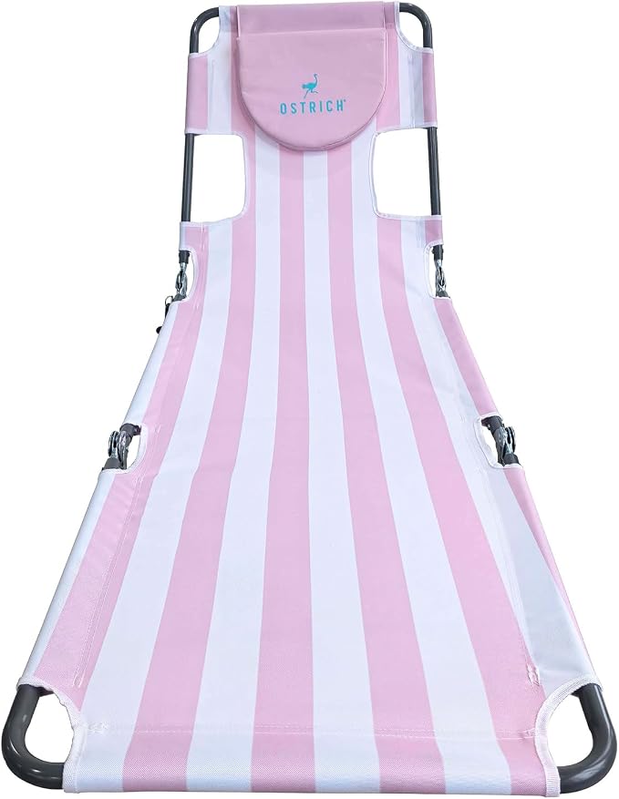 Ostrich the Original Chaise 72 x 22 Inch Lounge Portable Reclining Lounger, Outdoor Patio, Beach, Lawn, Camping, or Pool Tanning Chair, Pink Stripe