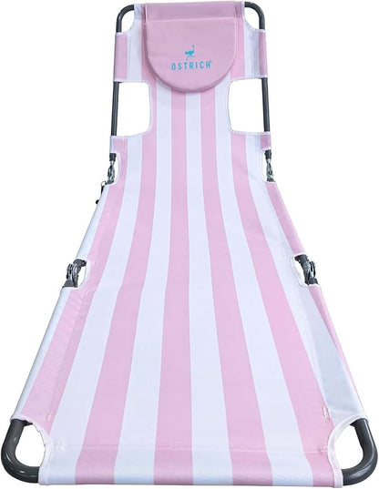 Ostrich the Original Chaise 72 x 22 Inch Lounge Portable Reclining Lounger, Outdoor Patio, Beach, Lawn, Camping, or Pool Tanning Chair, Pink Stripe