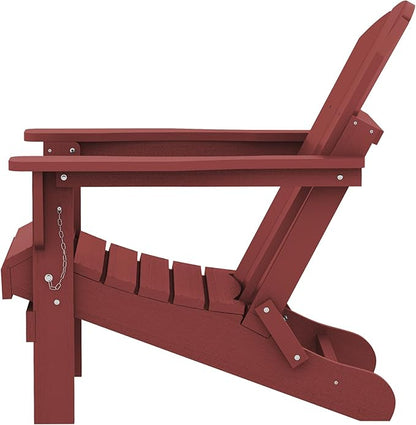 SERWALL Folding Adirondack Chair Set of 6 Weather Resistant for Patio - Red