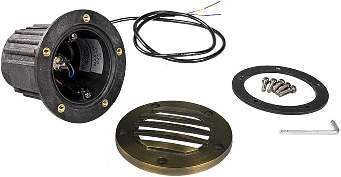 12V Brass In-Ground Well Light (Grated Top) with 5W 2700K Warm White MR16 LED Bulb for Low Voltage Landscape Lighting of Outdoor Pathway, Garden, Shrubs, Columns or Trees