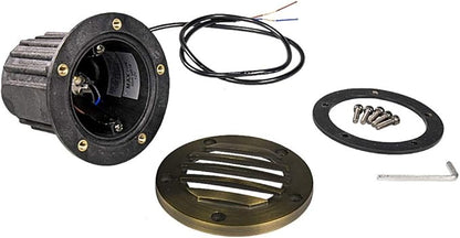 12V Brass In-Ground Well Light (Grated Top) with 5W 2700K Warm White MR16 LED Bulb for Low Voltage Landscape Lighting of Outdoor Pathway, Garden, Shrubs, Columns or Trees