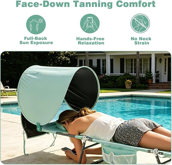 SUNNYFEEL Tanning Chair with Canopy, Face Down Lounger with Backpack Straps | Tanning Chair with Canopy, Face Down Lounger with Backpack Straps