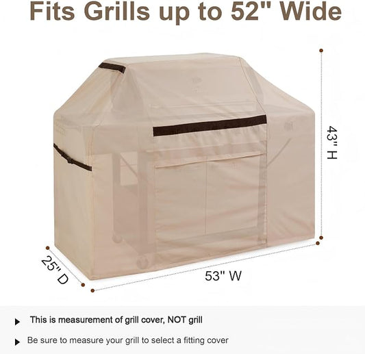 Outdoor BBQ Grill Cover 53" W x 25" D x 43" H - Rip-Proof Waterproof Windproof UV Resistant, Durable & Stylish, Heavy Duty Grill Cover for Patio