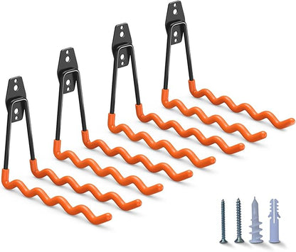 HUPBIPY Heavy Duty Garage Hooks 4 Pack, 7.7 inch Wave Long Hanger, Wall Mounted Storage System, Power and Garden Tool Organizer, for Hanging Ladders, Bikes, Hose, Bulk Items and More