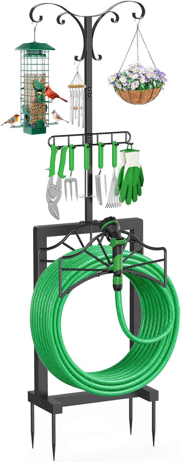 71 Inch Garden Hose Holder,Heavy Duty Free Standing Hose Rack with 6 Shepherd Hooks & 6 Hangers,Holds Up to 160ft Hose,Outdoor Hose Storage for Garden, Yard & Patio