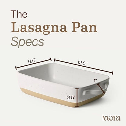 Mora Ceramic Baking Dish with Handles For Casserole, Lasagna, Gratin, Broiling, Roasting, and Baking. Large 9x13 in Pan, Extra Deep - Porcelain Serving Bakeware from Oven to Table. Freezer Safe - Oat