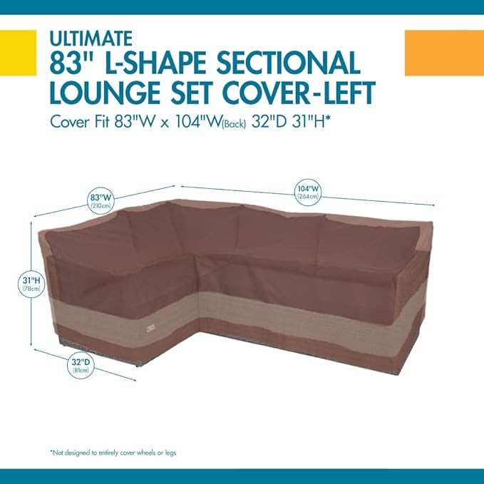 DUCKCOVERS Ultimate Waterproof 104 Inch Patio Left-Facing Sectional Lounge Set Cover, Patio Furniture Covers