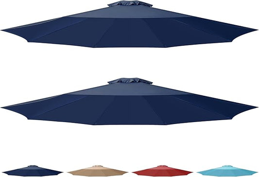 Simple Deluxe 2 Pack 9' Patio Umbrella Replacement Canopy Only Outdoor Table Market Yard Umbrella Replacement Top Cover with 8 Ribs, Dark Blue