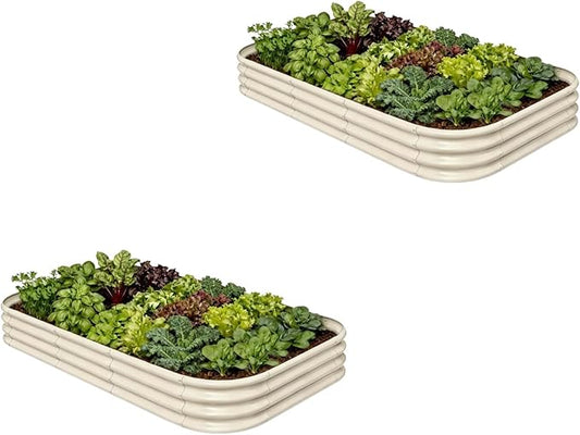 2-Pack Galvanized Raised Garden Bed 8x4x1 | 10x2x1 ft, 12" Tall Metal Planter Box for Outdoor Plants, Modular Raised Flower Bed Rust Resistant Coating, Long Planter for Vegetable - Sand Beige