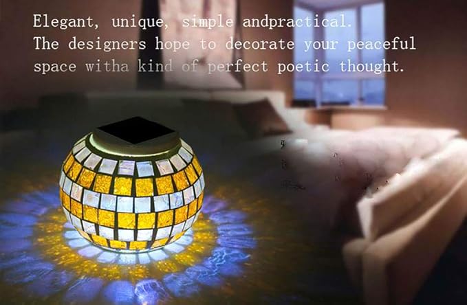 Solar Glass Ball Light Mosaic Jar Lights,Color Changing Globe Table Lamp Waterproof LED Night Light for Garden Patio Party Yard Outdoor Indoor Decorations (Gold Silver)