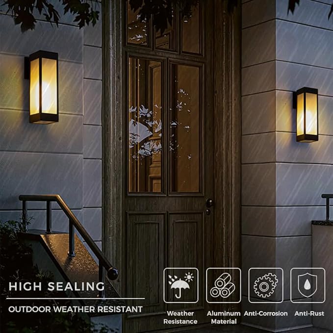 Cerdeco 13 Inches Outdoor Wall Light Modern Outdoor Wall Sconce,Aluminum Black Porch Sconce Wall Mounted Lighting with E26 Socket and 3 Side Frosted Glass[ETL Listed]