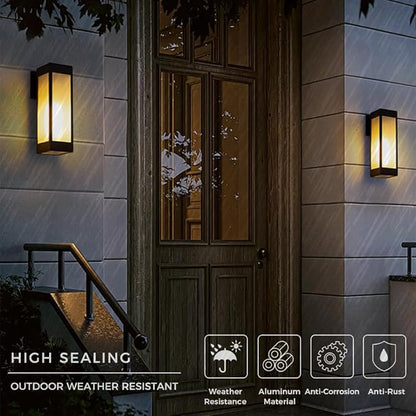 Cerdeco 13 Inches Outdoor Wall Light Modern Outdoor Wall Sconce,Aluminum Black Porch Sconce Wall Mounted Lighting with E26 Socket and 3 Side Frosted Glass[ETL Listed]