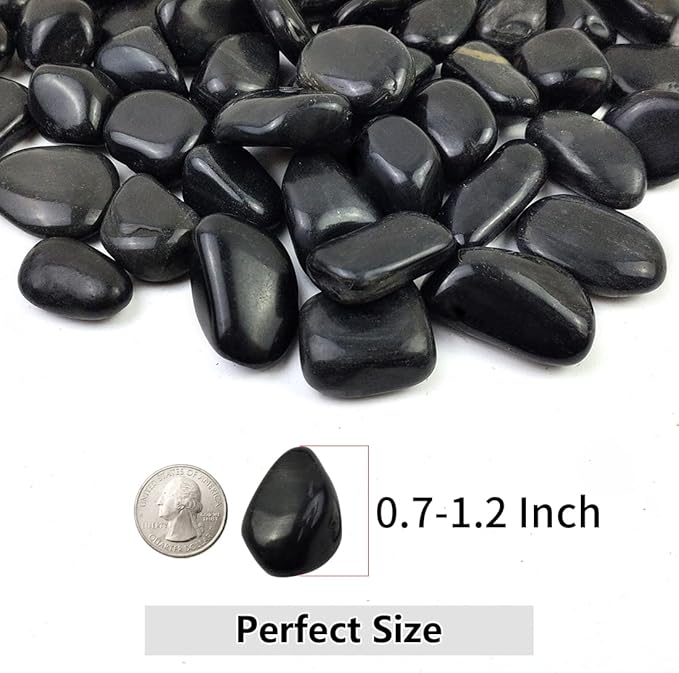 YISZM Black Pebbles for Indoor Plants, Natural Polished River Rocks, Small Decorative Stones for Planters Vase Fish Tank Aquariums Landscaping Garden, 2lbs