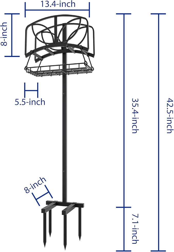Fire Beauty Garden Hose Holder with Storage Basket,Heavy-Duty,80+ lb Capacity,Rust-Proof Stainless Steel,Organizes 150ft Hose for Patio&Yard,Leaf Design