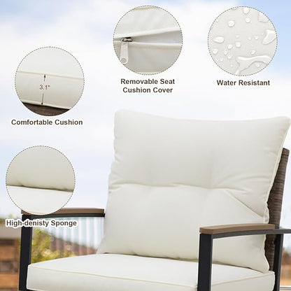 EAGLE PEAK 3 Piece Mojave Dusk Outdoor Conversation Set, Patio Wicker Furniture, 2 Rocking Chairs and Side Table, Light Brown/Beige