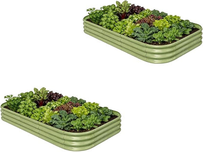2-Pack Galvanized Raised Garden Bed 8x4x1 | 10x2x1 ft, 12" Tall Metal Planter Box for Outdoor Plants, Modular Raised Flower Bed Rust Resistant Coating, Long Planter for Vegetable - Moss Green
