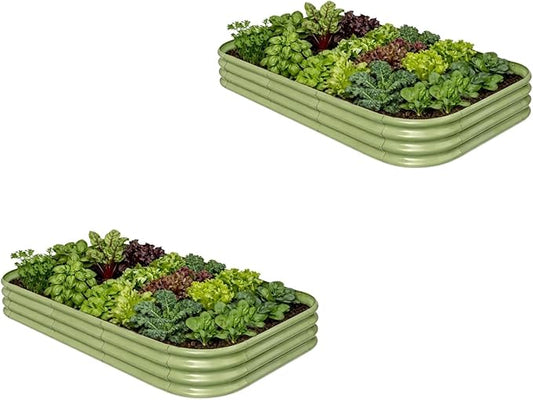 2-Pack Galvanized Raised Garden Bed 8x4x1 | 10x2x1 ft, 12" Tall Metal Planter Box for Outdoor Plants, Modular Raised Flower Bed Rust Resistant Coating, Long Planter for Vegetable - Moss Green