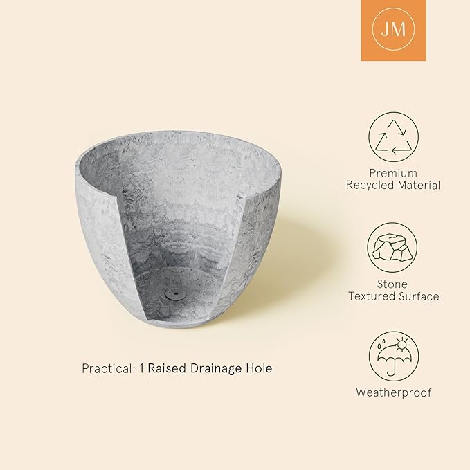 LA JOLIE MUSE 14.2/11.3/8.6 Inch Round Planter,Indoor/Outdoor Large Planters Set of 3,Grey Plant Container with Drain Holes,Tree Flower Plant Pots for Patio and Deck