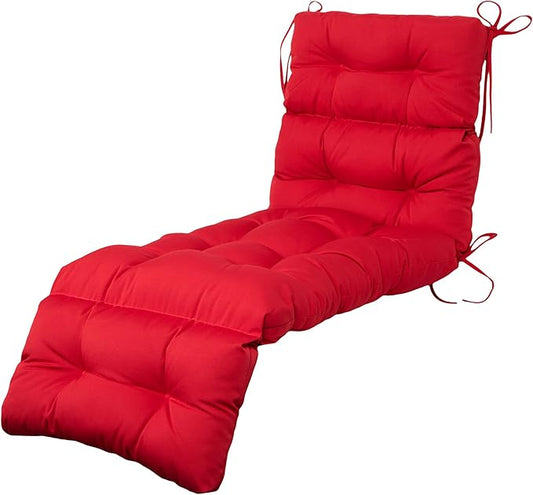 ARTPLAN Outdoor Chasie Lounge Tufted Thick Cushion with Ties,Replacement Wicker Chair Cushion for Paito Fruniture,72x22x4inches,All Weather,Red