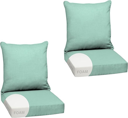 Arden Outdoor Foam Deep Seat Cushion Set (2-Pack), 24x24, Premium High-Density Foam, Never Flattens, Weather-Proof for Patio Chair Sofa Couch, Aqua Leala