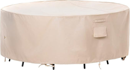 F&J Outdoors Patio Furniture Covers Waterproof UV Resistant Rip-stop Fabric Round Outdoor Furniture Covers, Beige, 84" Dia x 27.5" H